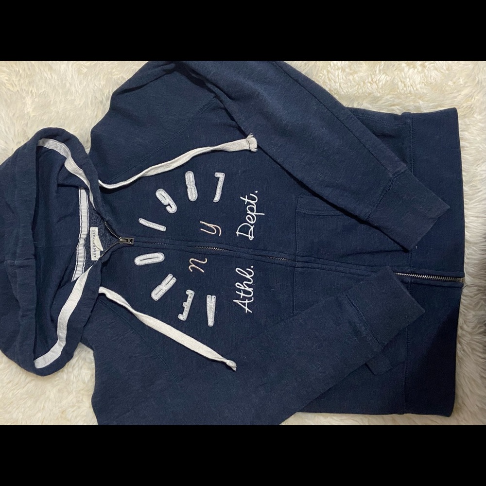 Lue Aeropostale zip up with embroidery on Chest and white string